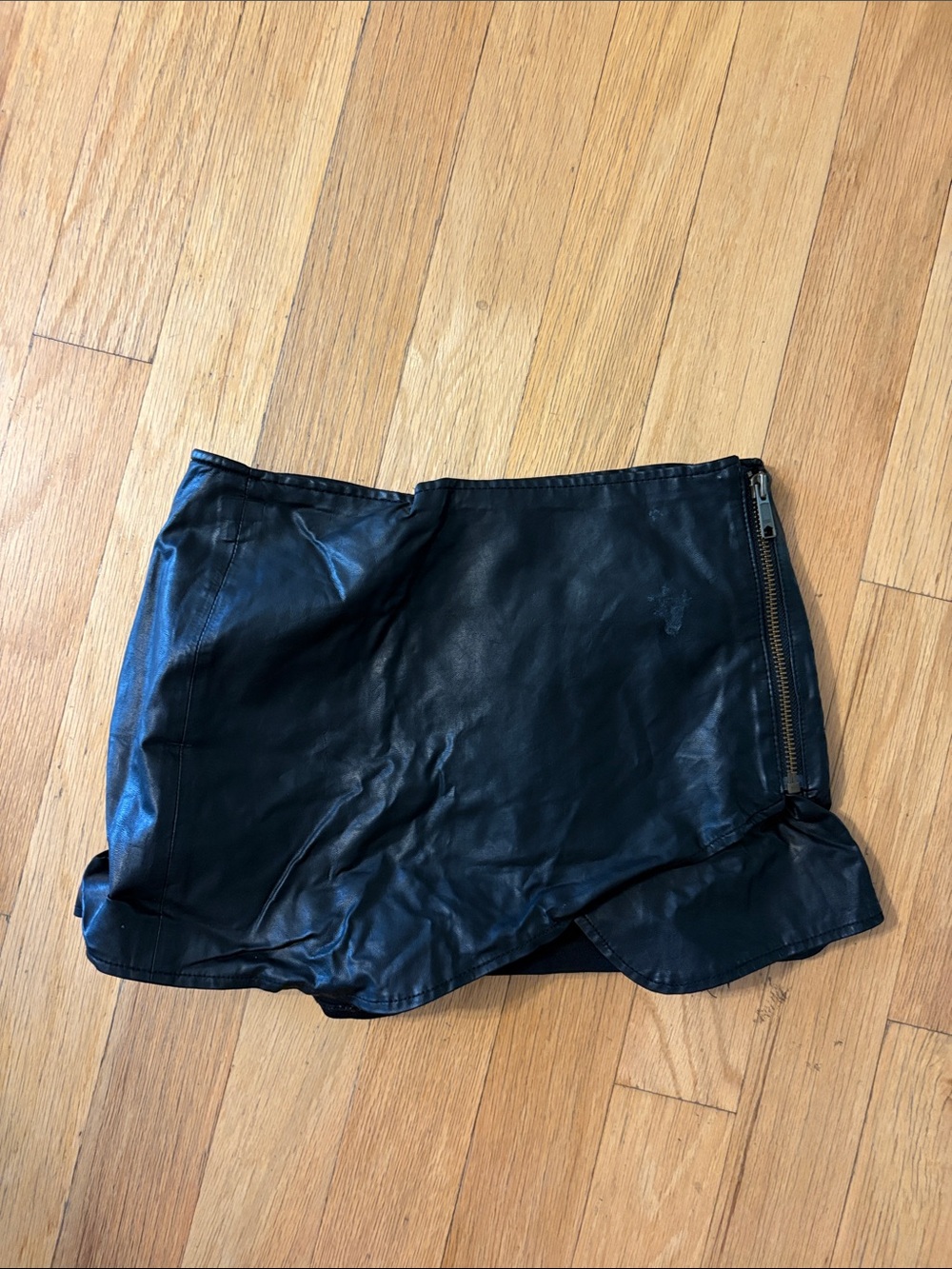Free People Black Faux Leather Mini Skort